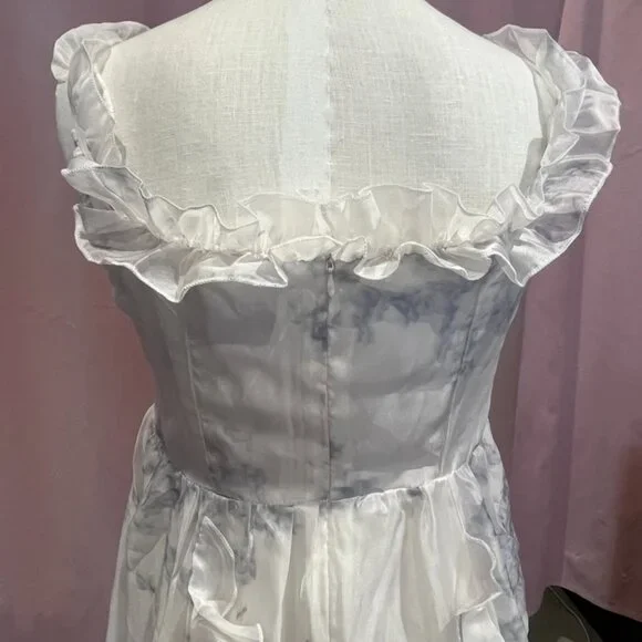 Romantic White Floral Ruffle Midi Dress Cottagecore - Picture 7 of 7